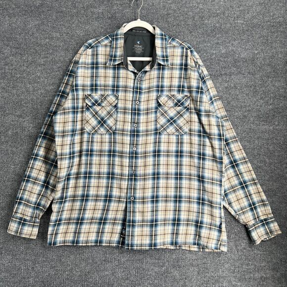 Kuhl Mens Button Up Shirt XXL 2XL Blue Tan Plaid Lightweight Pockets Outdoors - Picture 1 of 11
